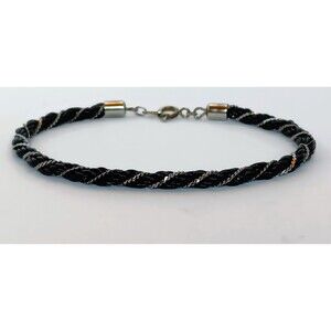 Vtg Bracelet Black & Gold Tone Chain Braid Signed Korea Cute 7 1/2”